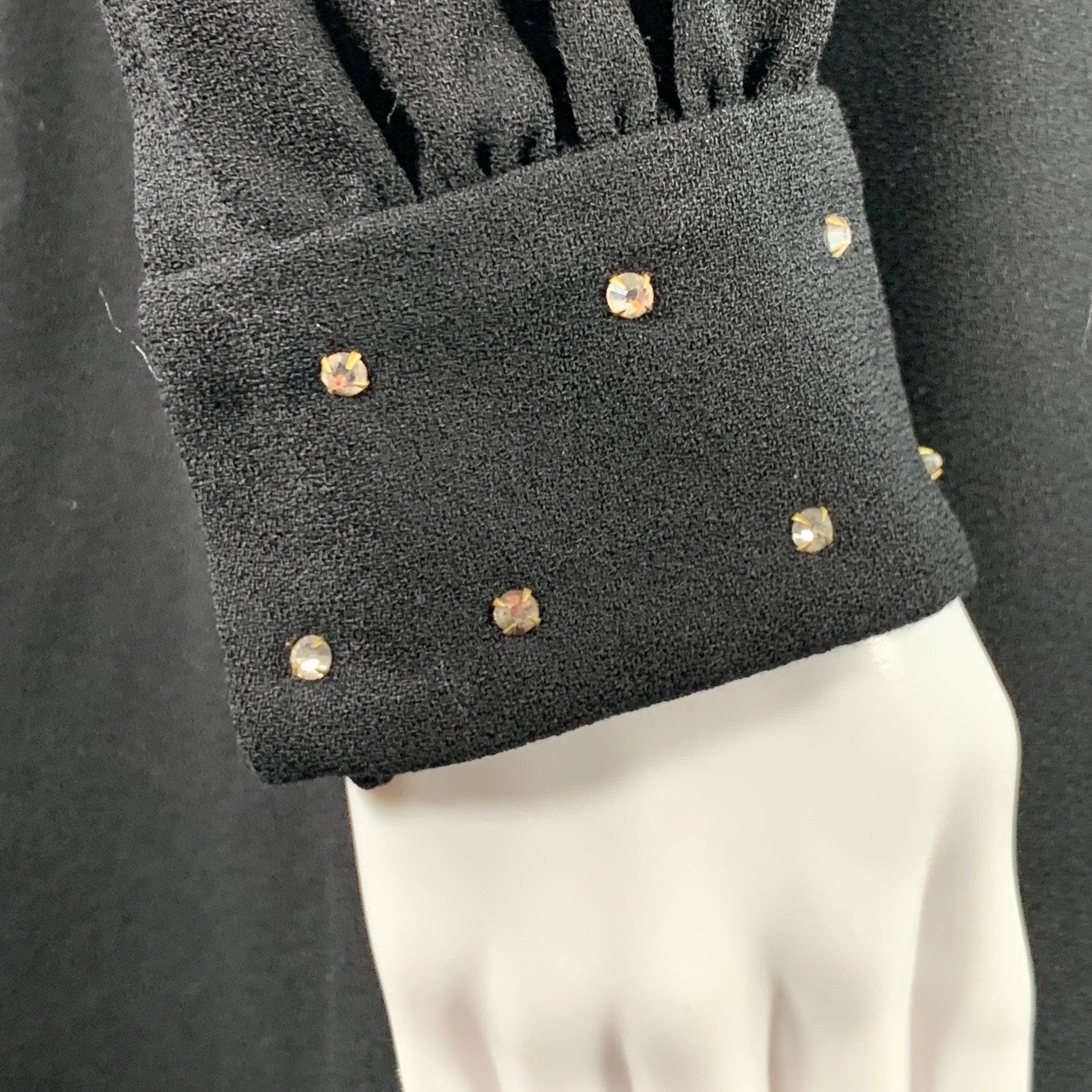 Women's SAINT LAURENT Size 8 Black Gold Wool Crepe Rhinestones Long Sleeve Dress For Sale