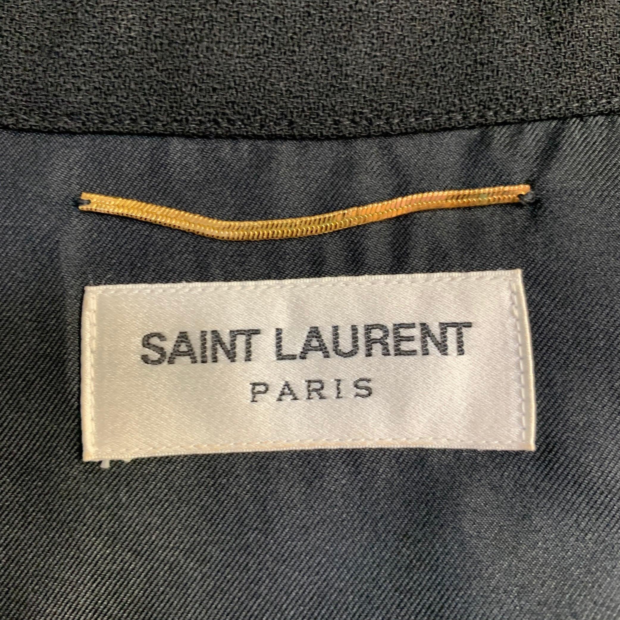 SAINT LAURENT Size 8 Black Gold Wool Crepe Rhinestones Long Sleeve Dress For Sale 2