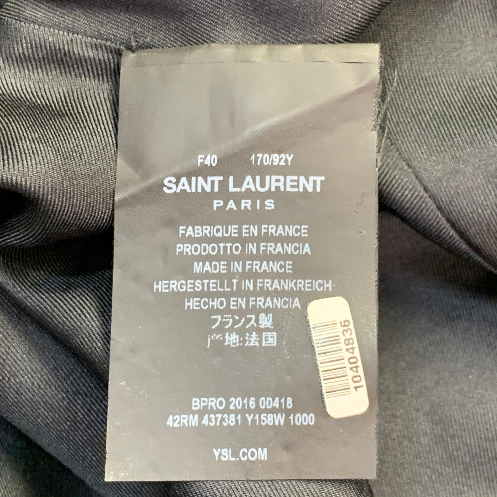SAINT LAURENT Size 8 Black Gold Wool Crepe Rhinestones Long Sleeve Dress For Sale 3