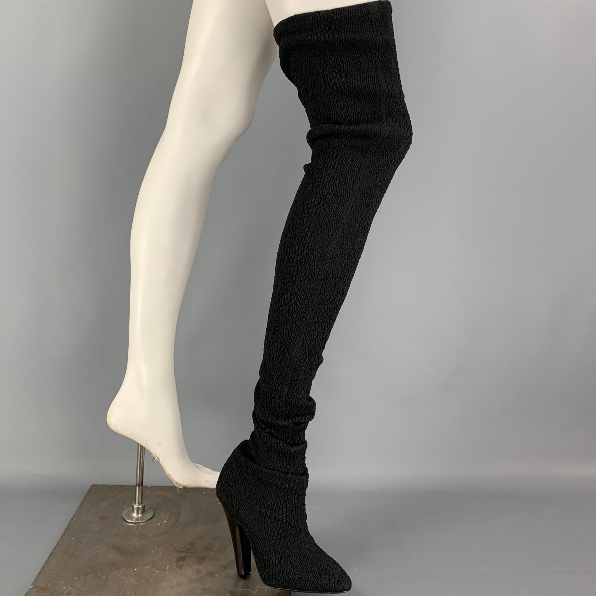 SAINT LAURENT Size 8 Black Jacquard Camvas Over-The-Knee Boots