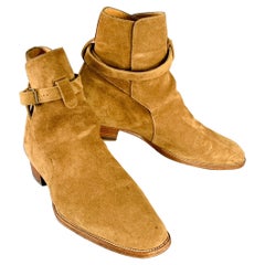 SAINT LAURENT Size 8 Hedi Strap Tan Suede Harness Boots