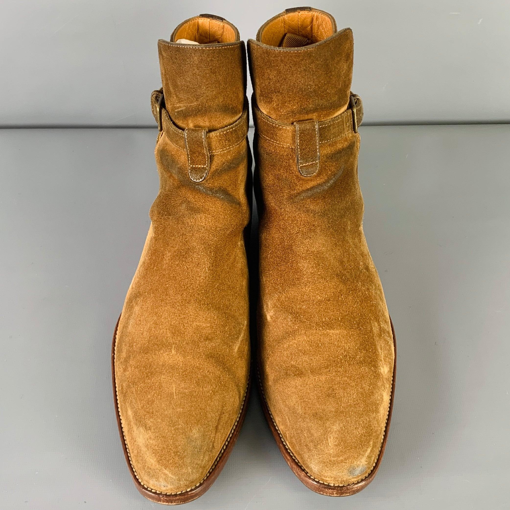 SAINT LAURENT Size 8 -Wyatt 30 Jodhpur- Tan Suede Belted Boots In Good Condition In San Francisco, CA