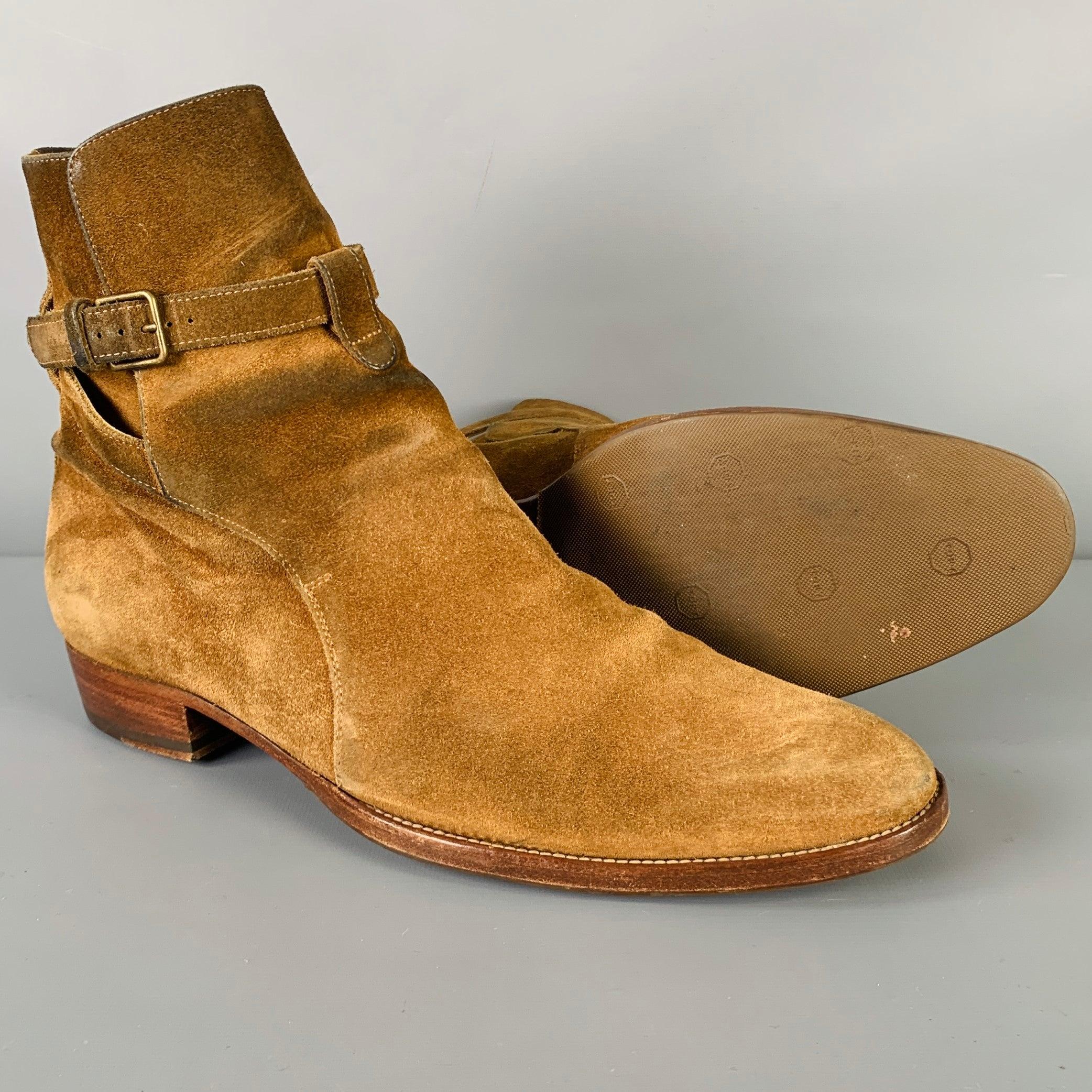 Men's SAINT LAURENT Size 8 -Wyatt 30 Jodhpur- Tan Suede Belted Boots