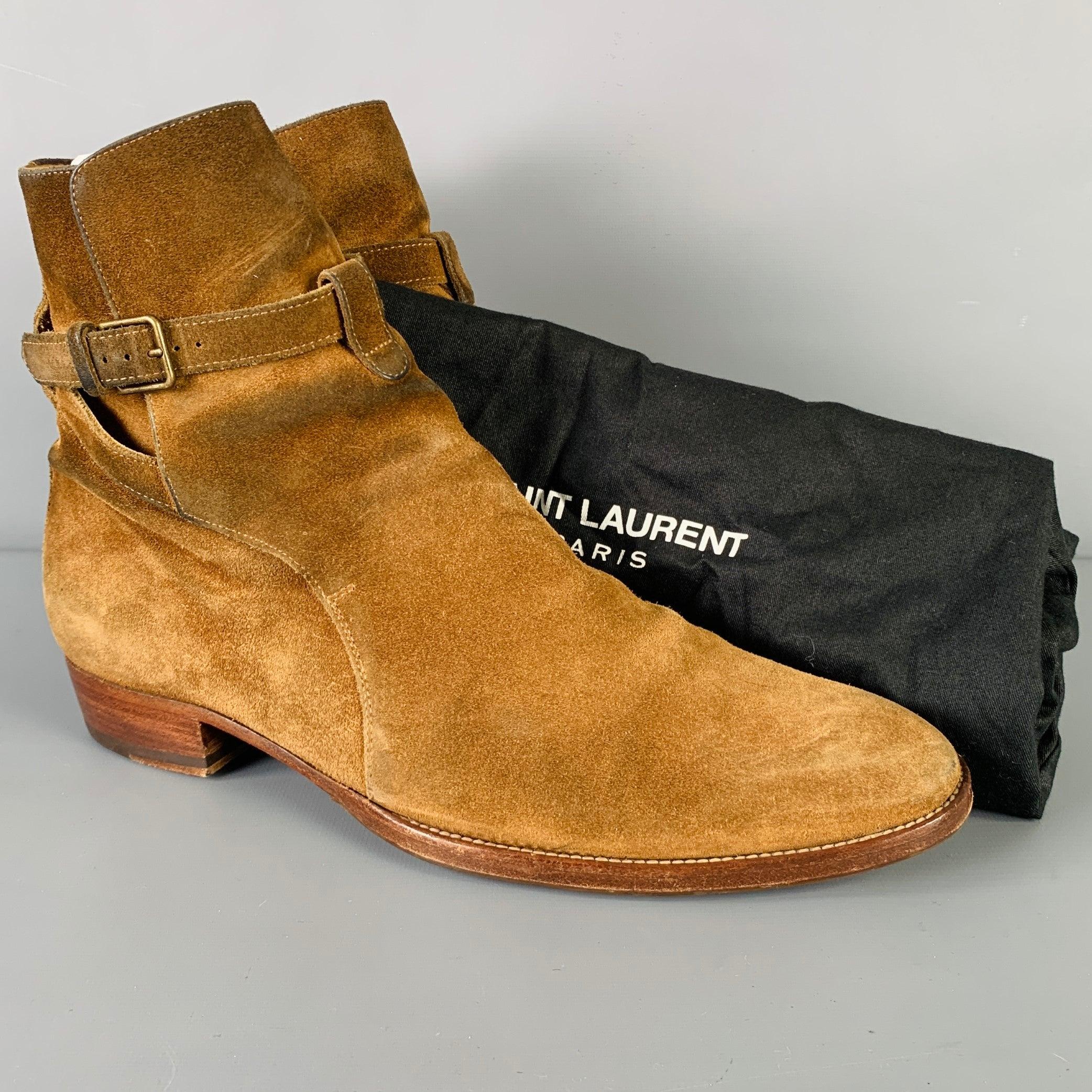 SAINT LAURENT Size 8 -Wyatt 30 Jodhpur- Tan Suede Belted Boots 4