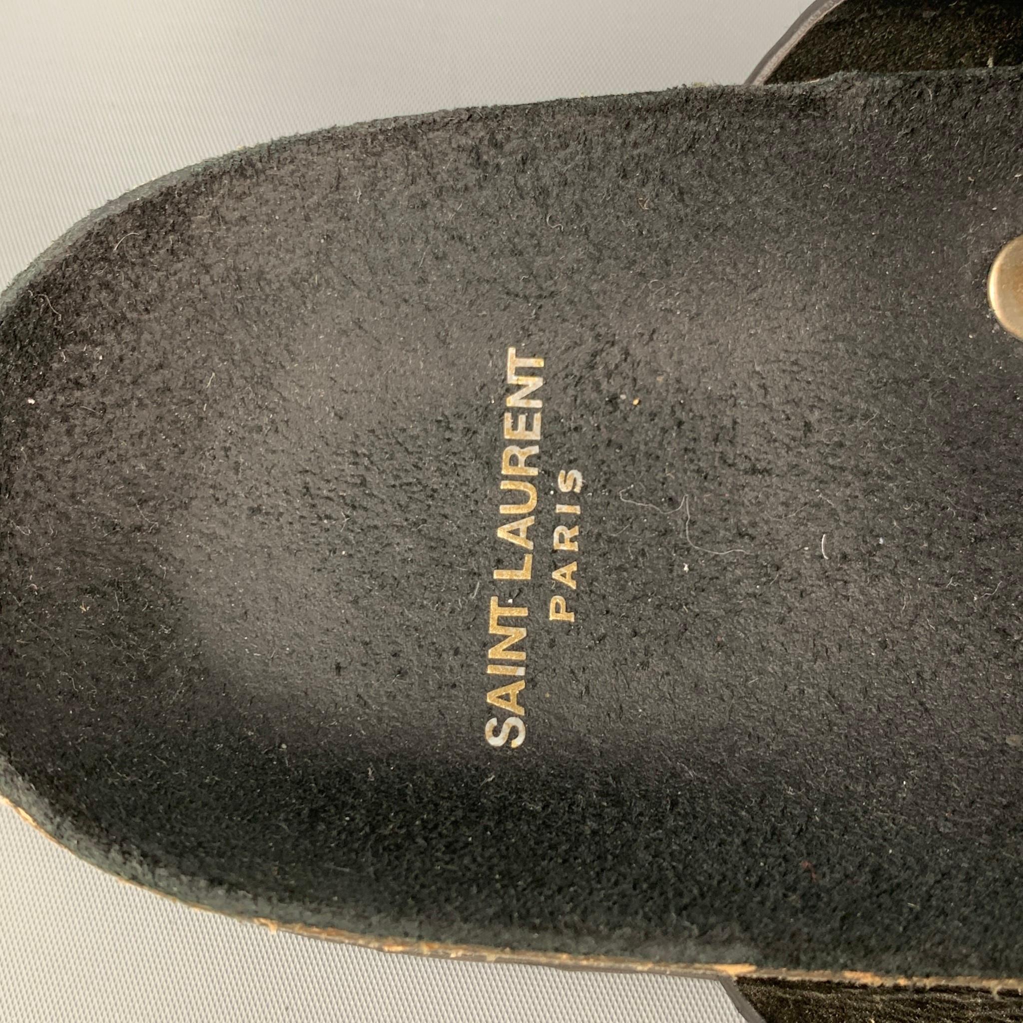 SAINT LAURENT Size 9 Black Textured Leather Jimmy Flat Sandals 3