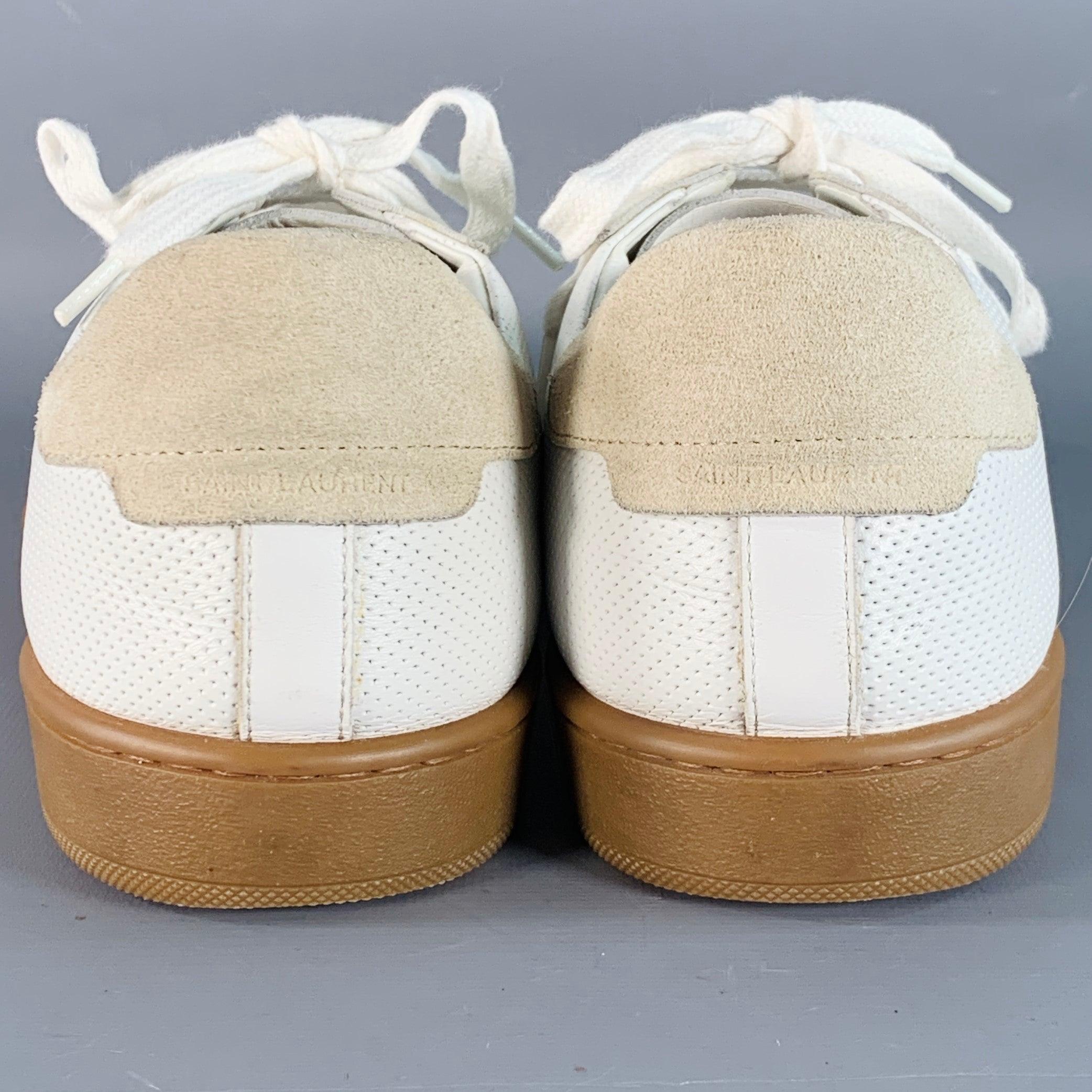 SAINT LAURENT Size 9 White Beige Perforated Leather Sneakers en Bueno estado para la venta en San Francisco, CA