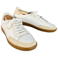SAINT LAURENT Size 9 White Beige Perforated Leather Sneakers