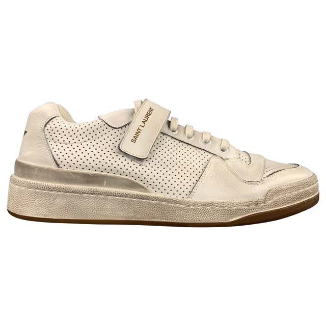 SAINT LAURENT Size 9 White Perforated Leather Low Top Sneakers at 1stDibs