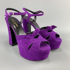SAINT LAURENT Size 9.5 Purple Suede Platform CANDY Sandals