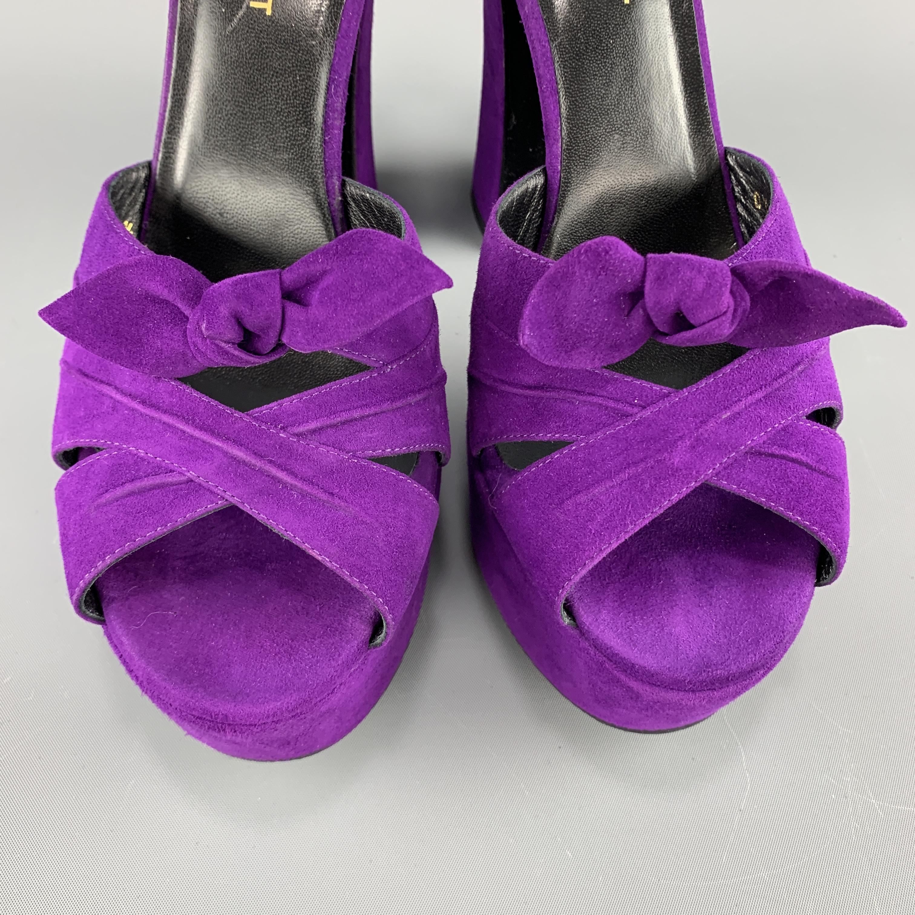 Women's SAINT LAURENT Size 9.5 Purple Suede Platform CANDY Sandals
