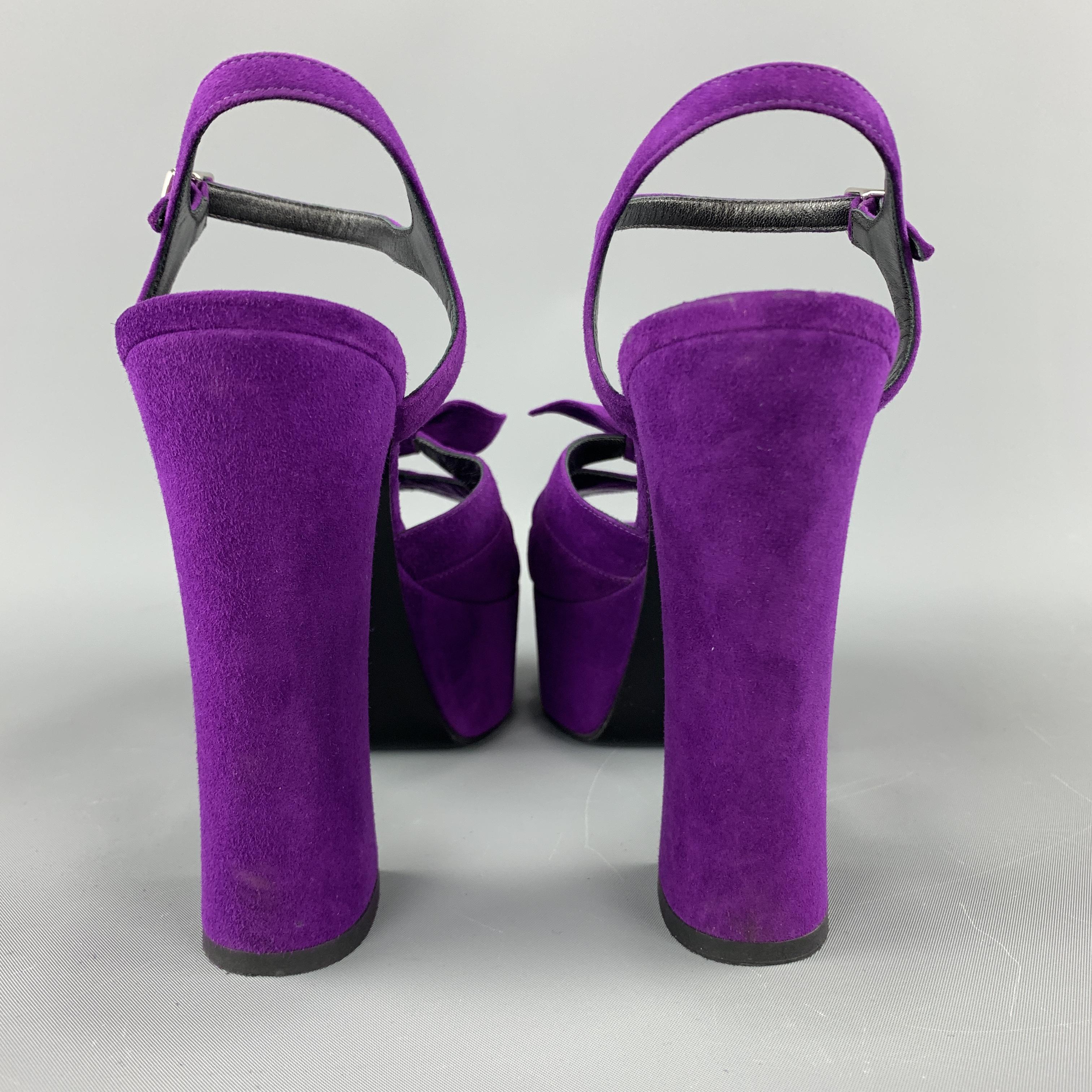 SAINT LAURENT Size 9.5 Purple Suede Platform CANDY Sandals 1