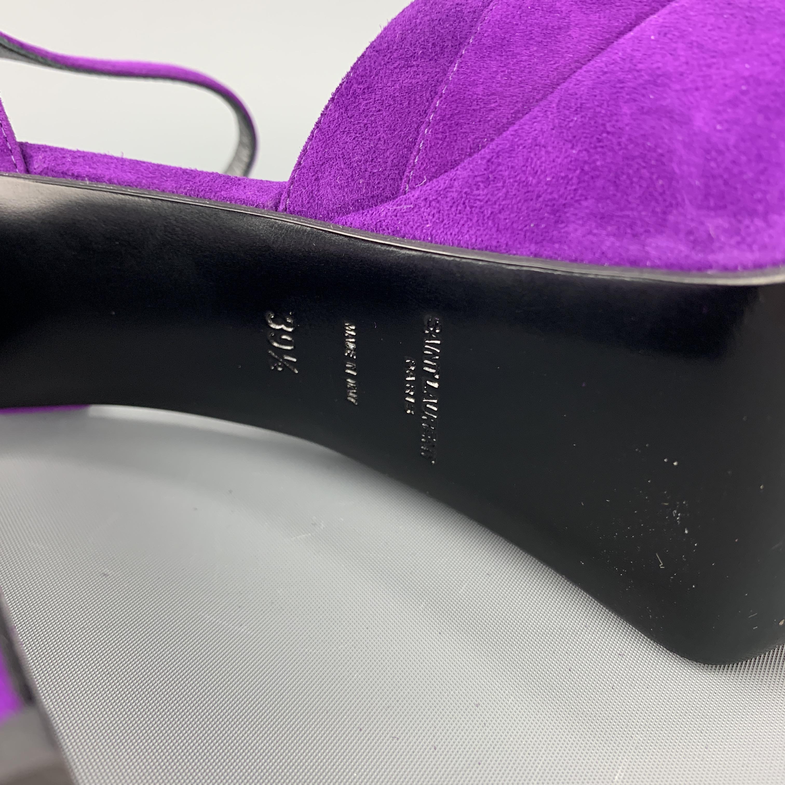 SAINT LAURENT Size 9.5 Purple Suede Platform CANDY Sandals 2