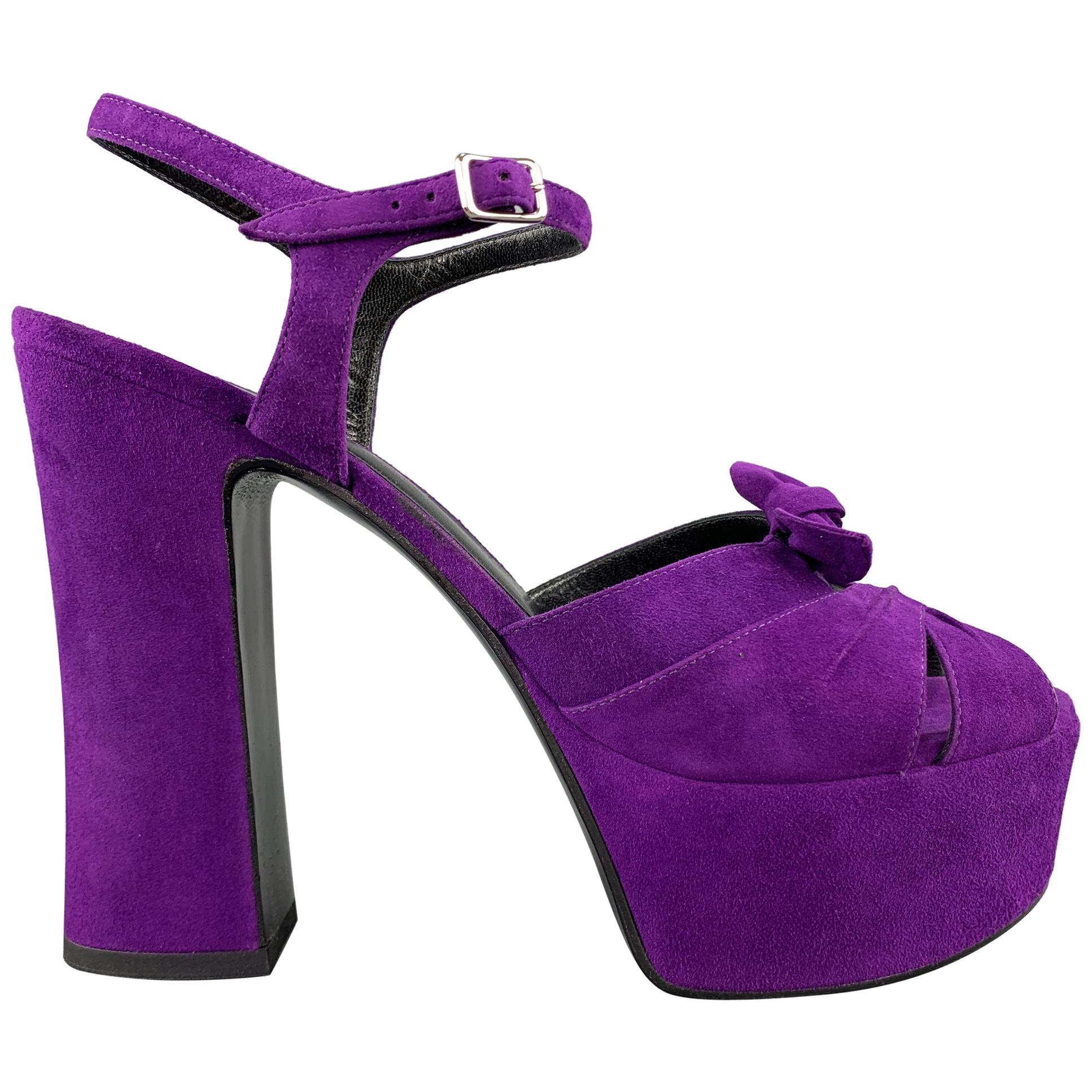 SAINT LAURENT Size 9.5 Purple Suede Platform CANDY Sandals