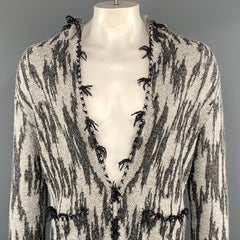 SAINT LAURENT Size L Gray & Black Knitted Wool Blend Cardigan Jacket