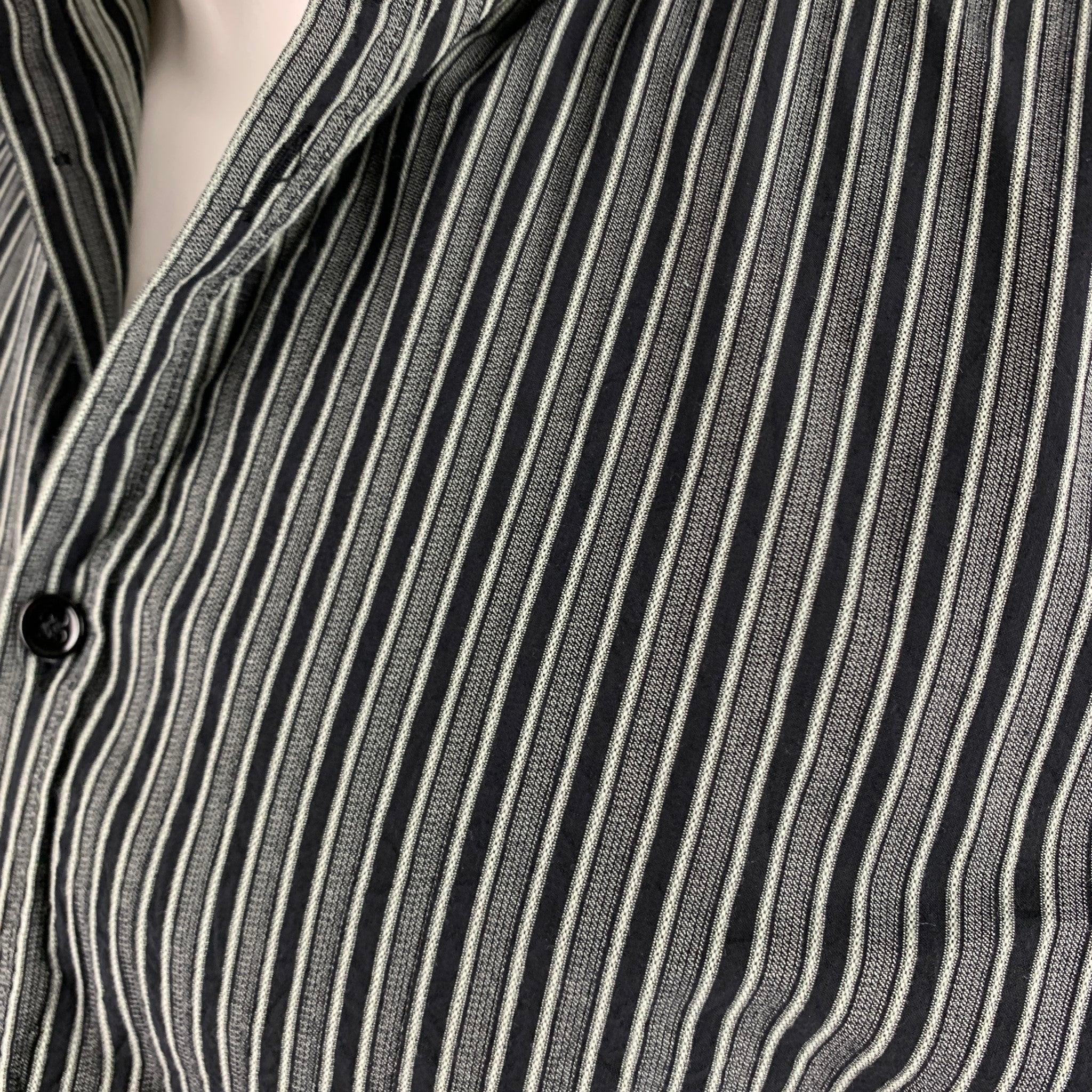 SAINT LAURENT Größe M Schwarz Grau gestreiftes langärmeliges Hemd aus Baumwolle mit Streifen Herren im Angebot