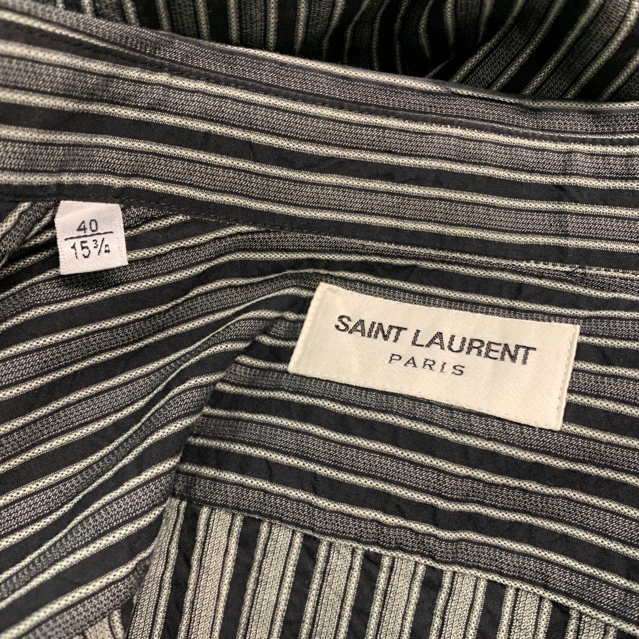 SAINT LAURENT Größe M Schwarz Grau gestreiftes langärmeliges Hemd aus Baumwolle mit Streifen im Angebot 1