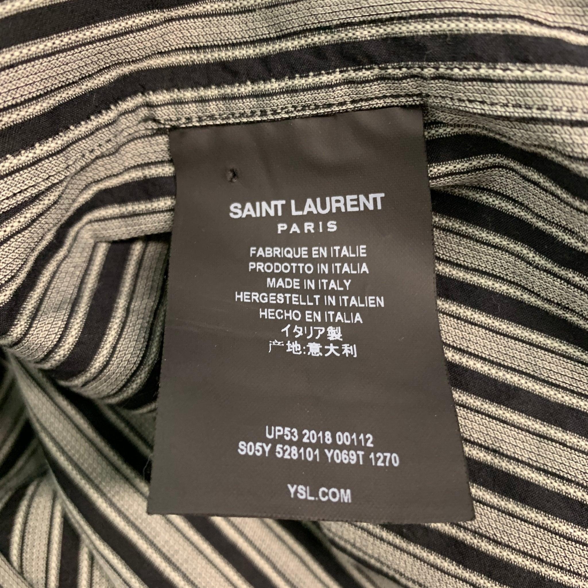 SAINT LAURENT Size M Black Grey Stripe Cotton Long Sleeve Shirt For Sale 2