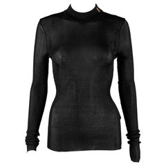 SAINT LAURENT Size M Black Silk Ribbed Turtleneck Casual Top