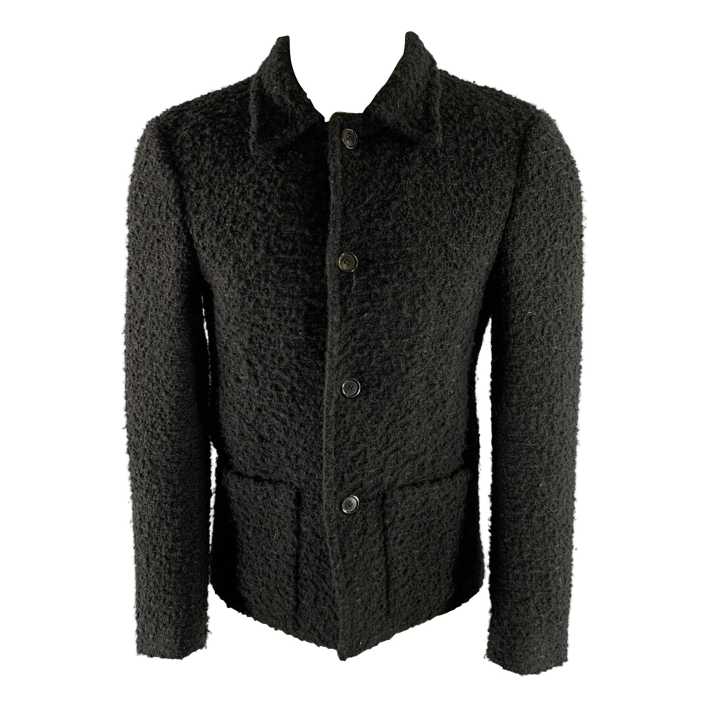 SAINT LAURENT Size M Black Tweed Wool  Polyamide Coat For Sale