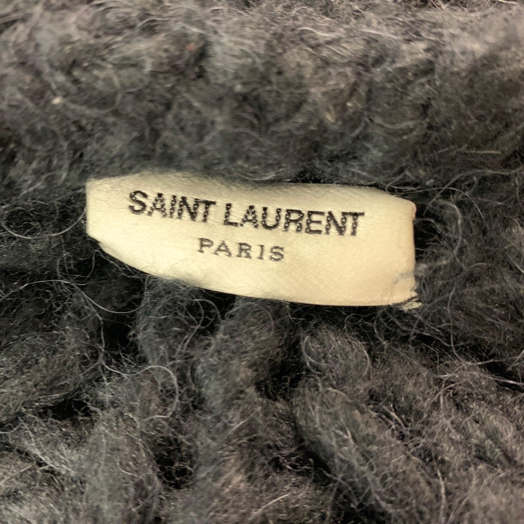 SAINT LAURENT Size M Black Wool Blend Open Front Cable Knit Cardigan Coat For Sale 1