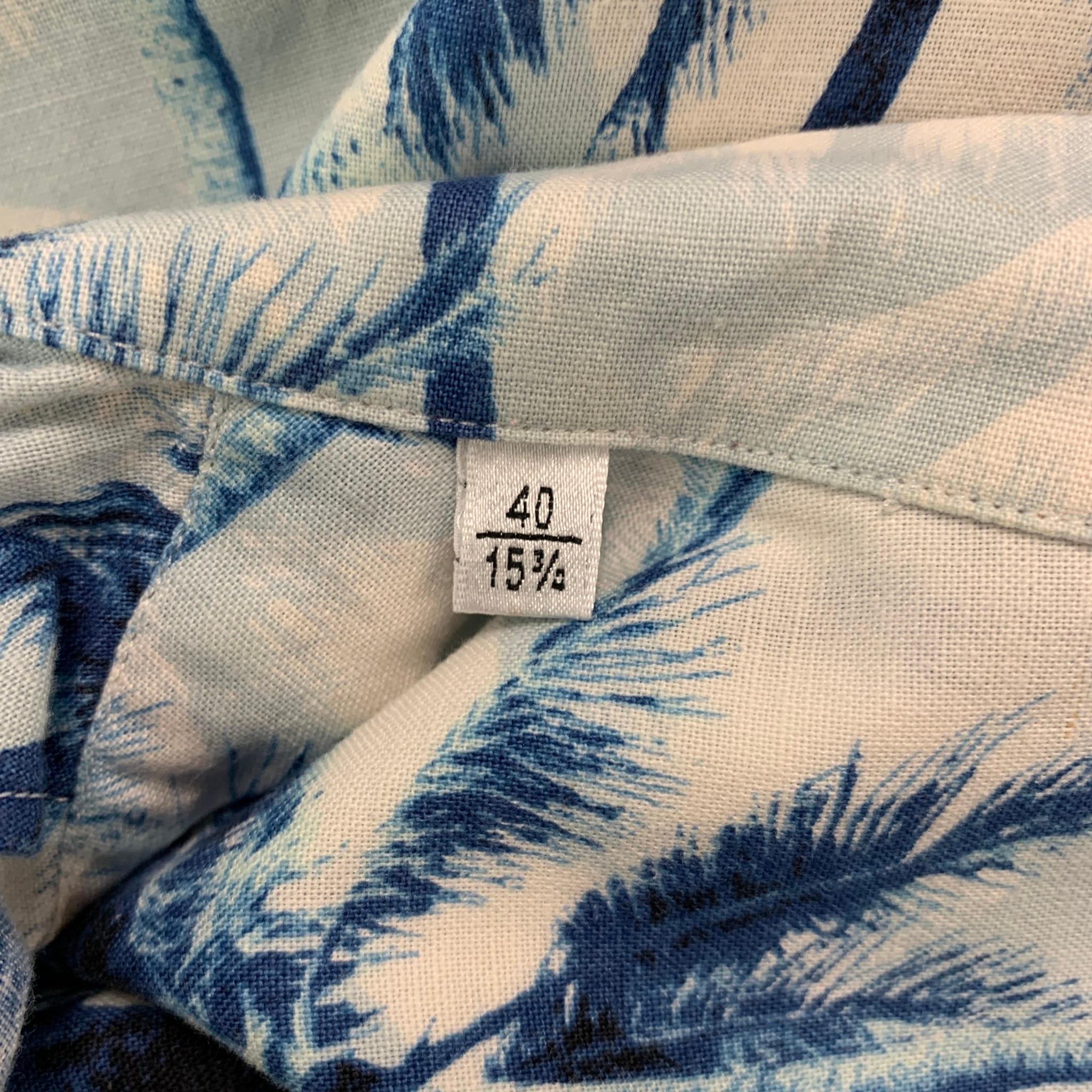 SAINT LAURENT Size M Blue White Palms Cotton Camp Short Sleeve Shirt 1