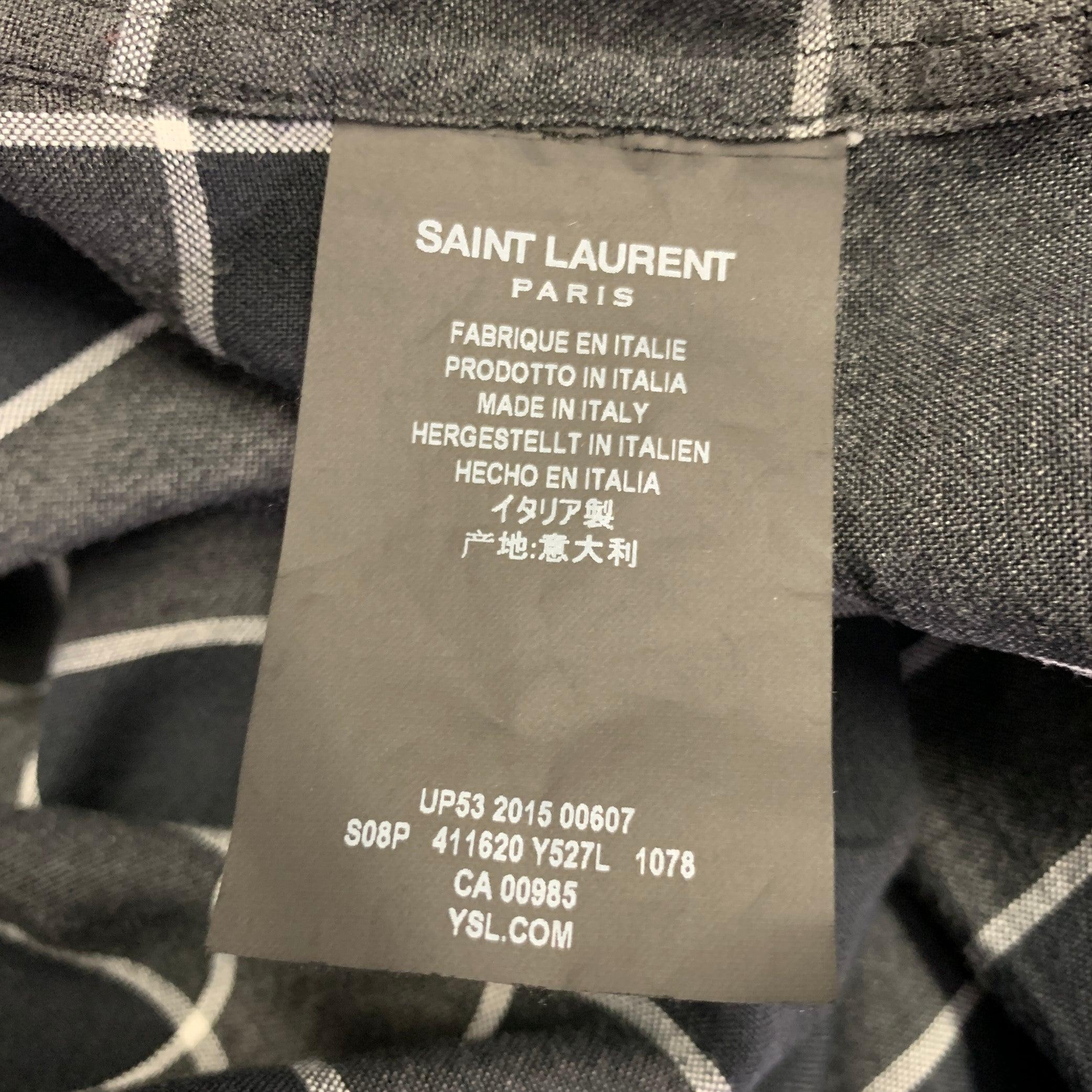 SAINT LAURENT Size M Grey Black White Plaid Tencel Viscose Long Sleeve Shirt For Sale 1