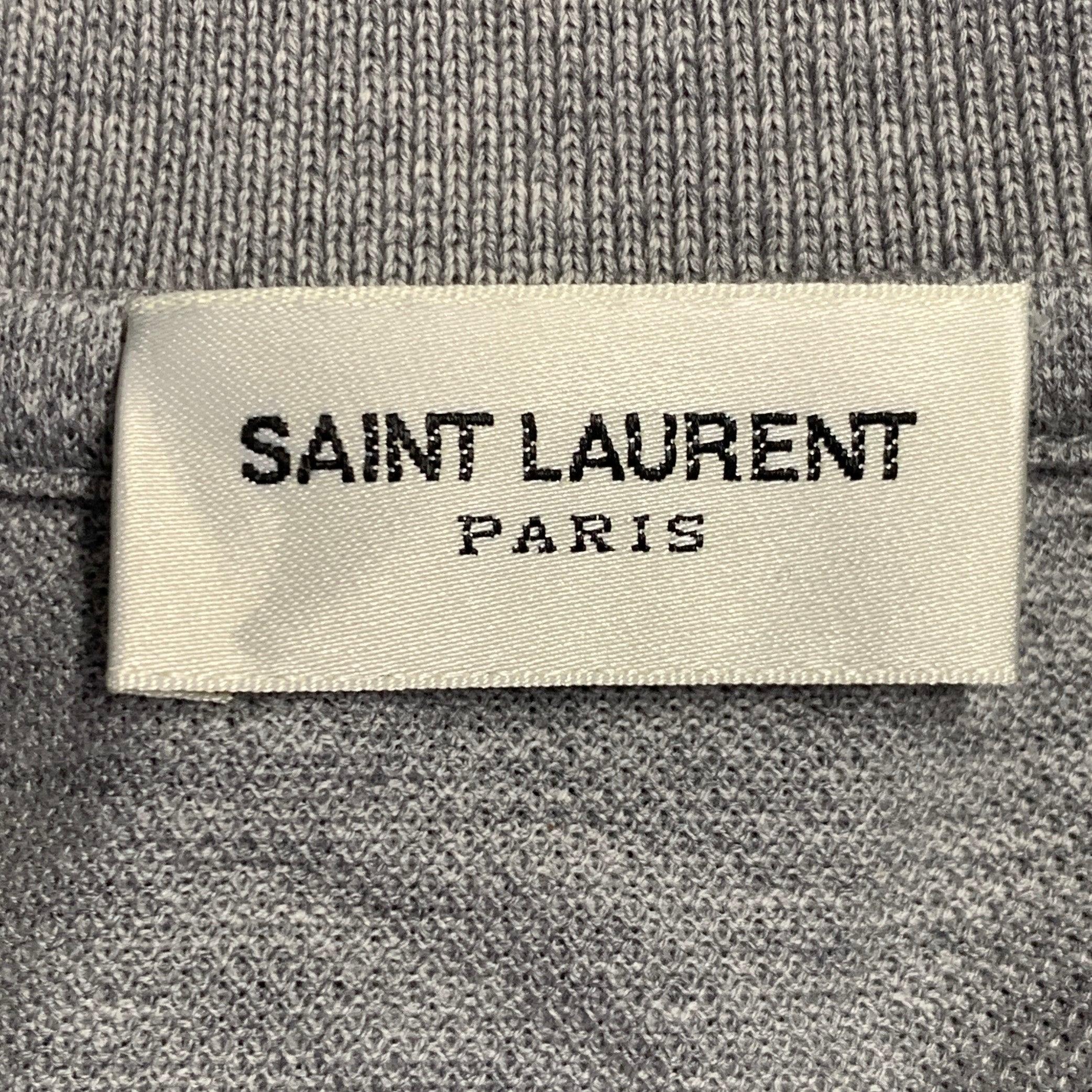 SAINT LAURENT Größe M Grau Pique Baumwolle Logo Kurzarm Polo im Angebot 1