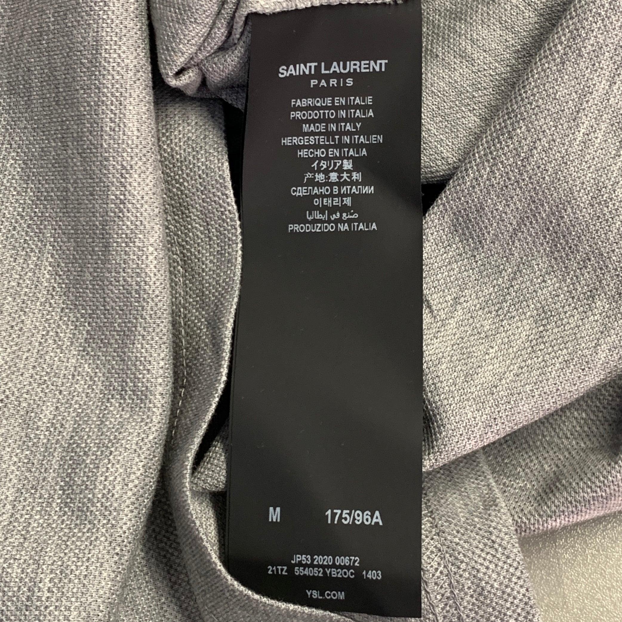 SAINT LAURENT Größe M Grau Pique Baumwolle Logo Kurzarm Polo im Angebot 2