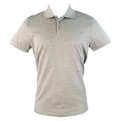 SAINT LAURENT Size M Grey Pique Cotton Logo Short Sleeve Polo