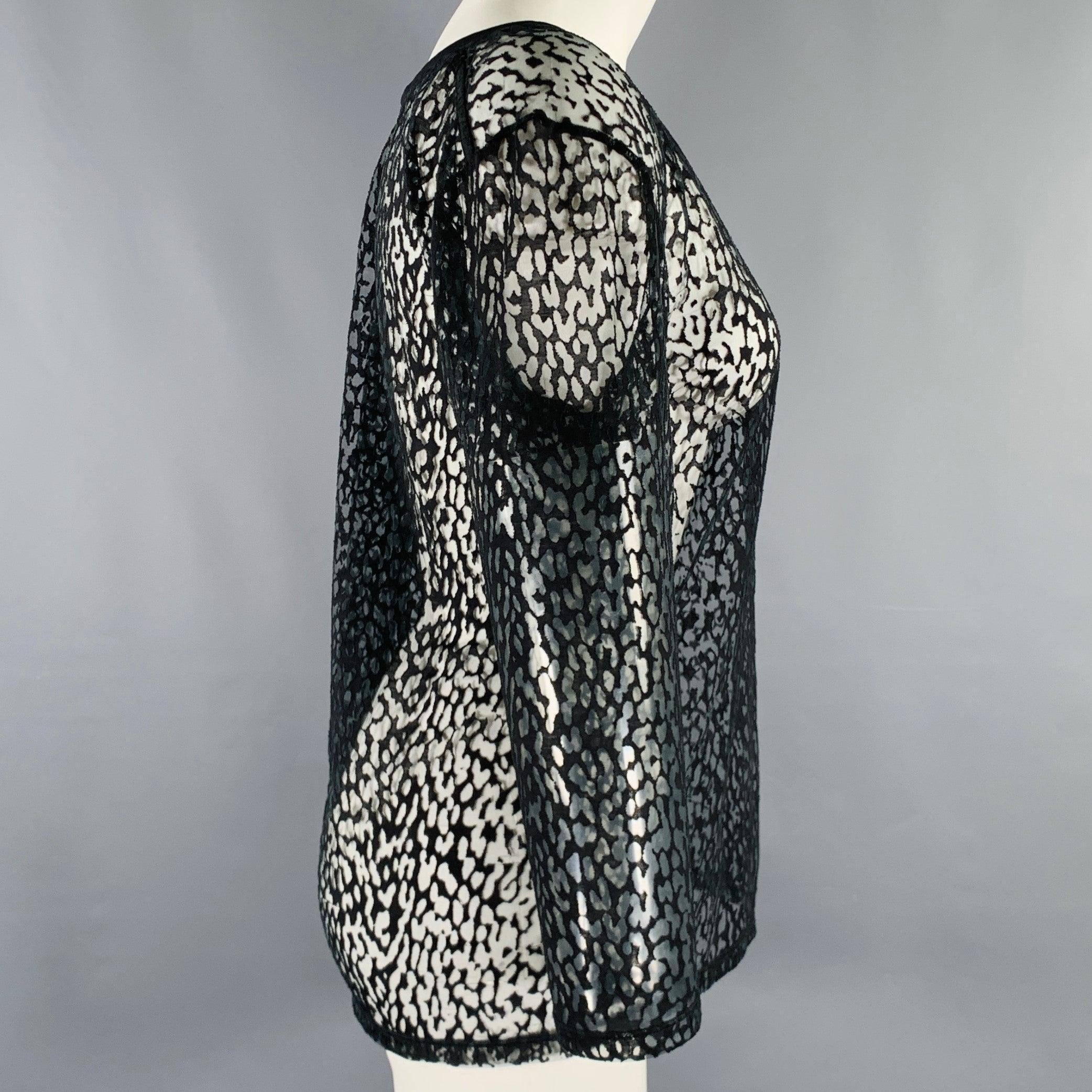 SAINT LAURENT Size S Noir Lyocell Blend See Through Animal Print Casual Top Bon état - En vente à San Francisco, CA