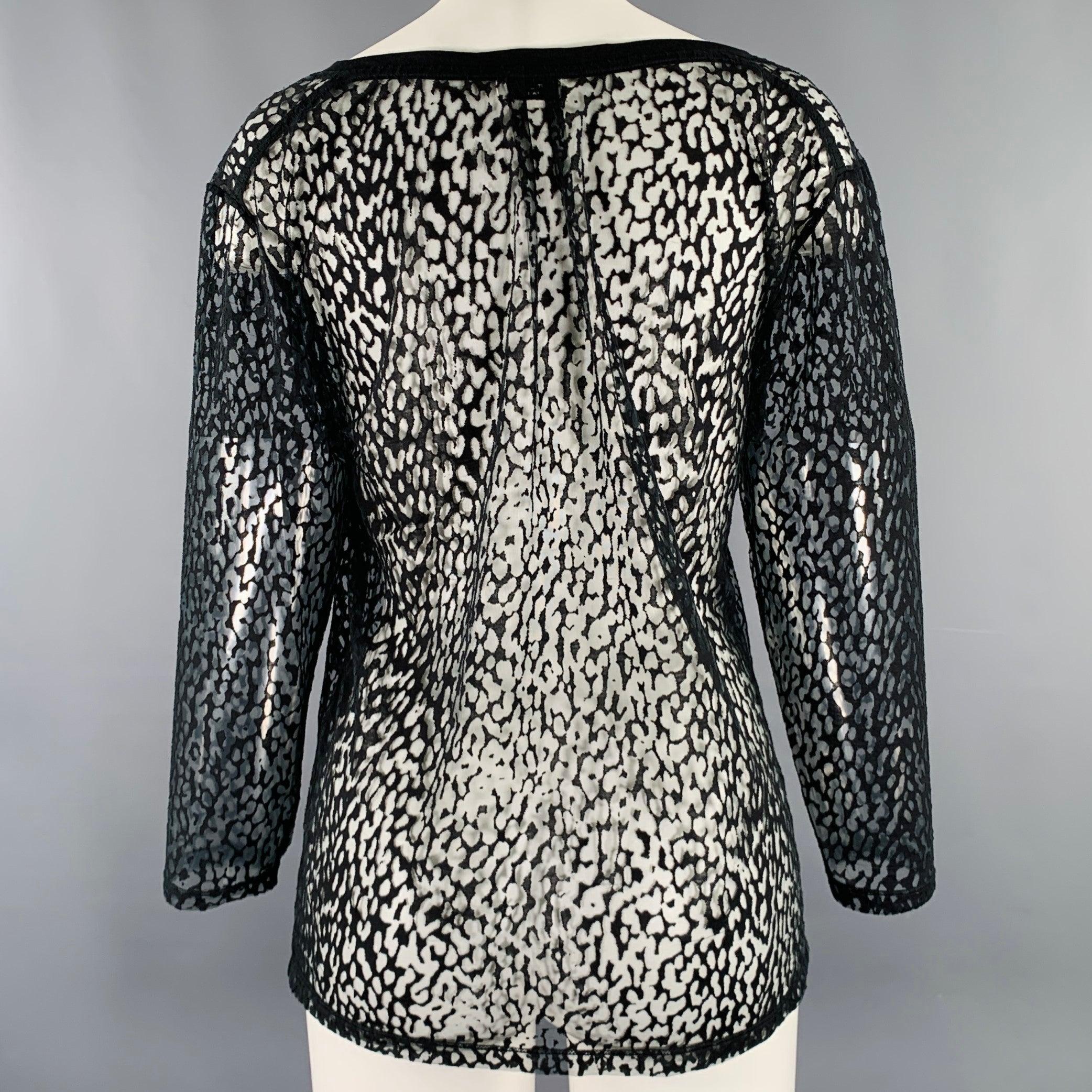 SAINT LAURENT Size S Noir Lyocell Blend See Through Animal Print Casual Top Pour femmes en vente