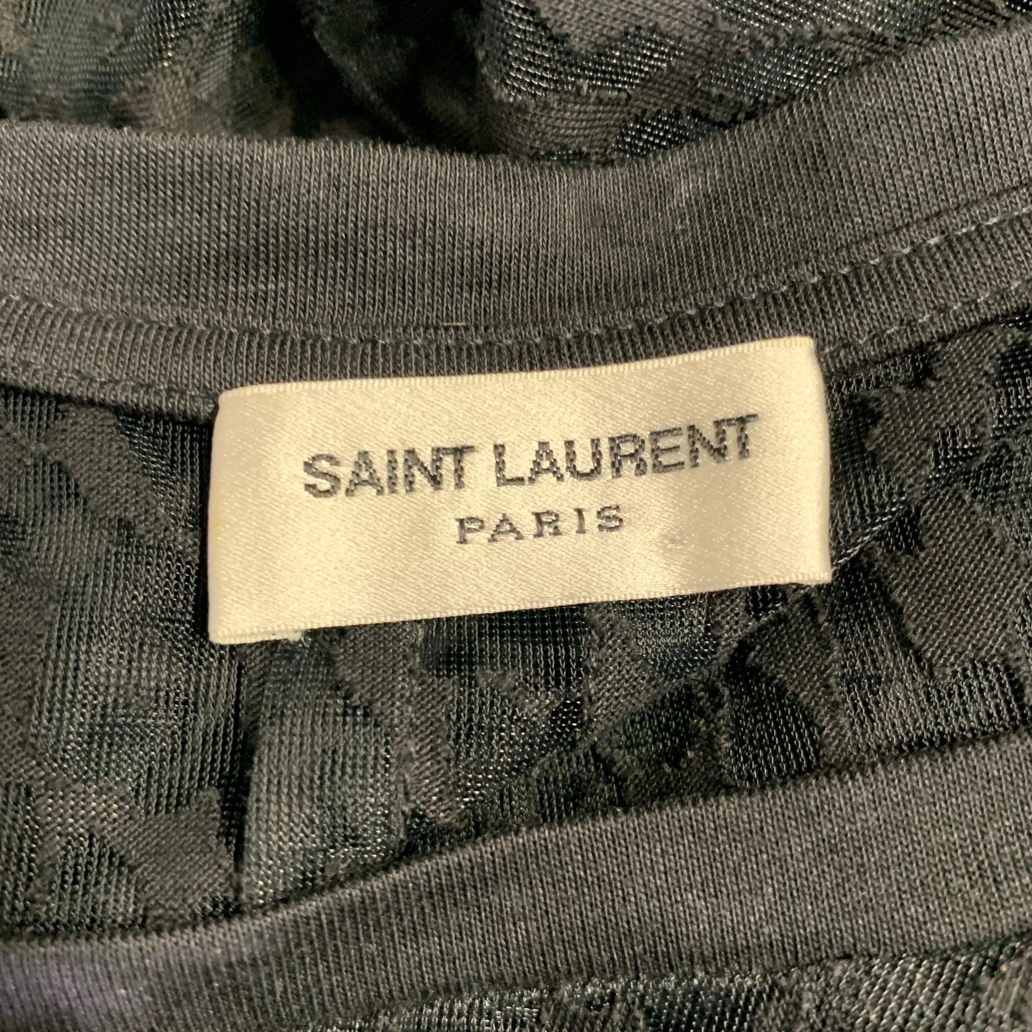 SAINT LAURENT Size S Noir Lyocell Blend See Through Animal Print Casual Top en vente 3