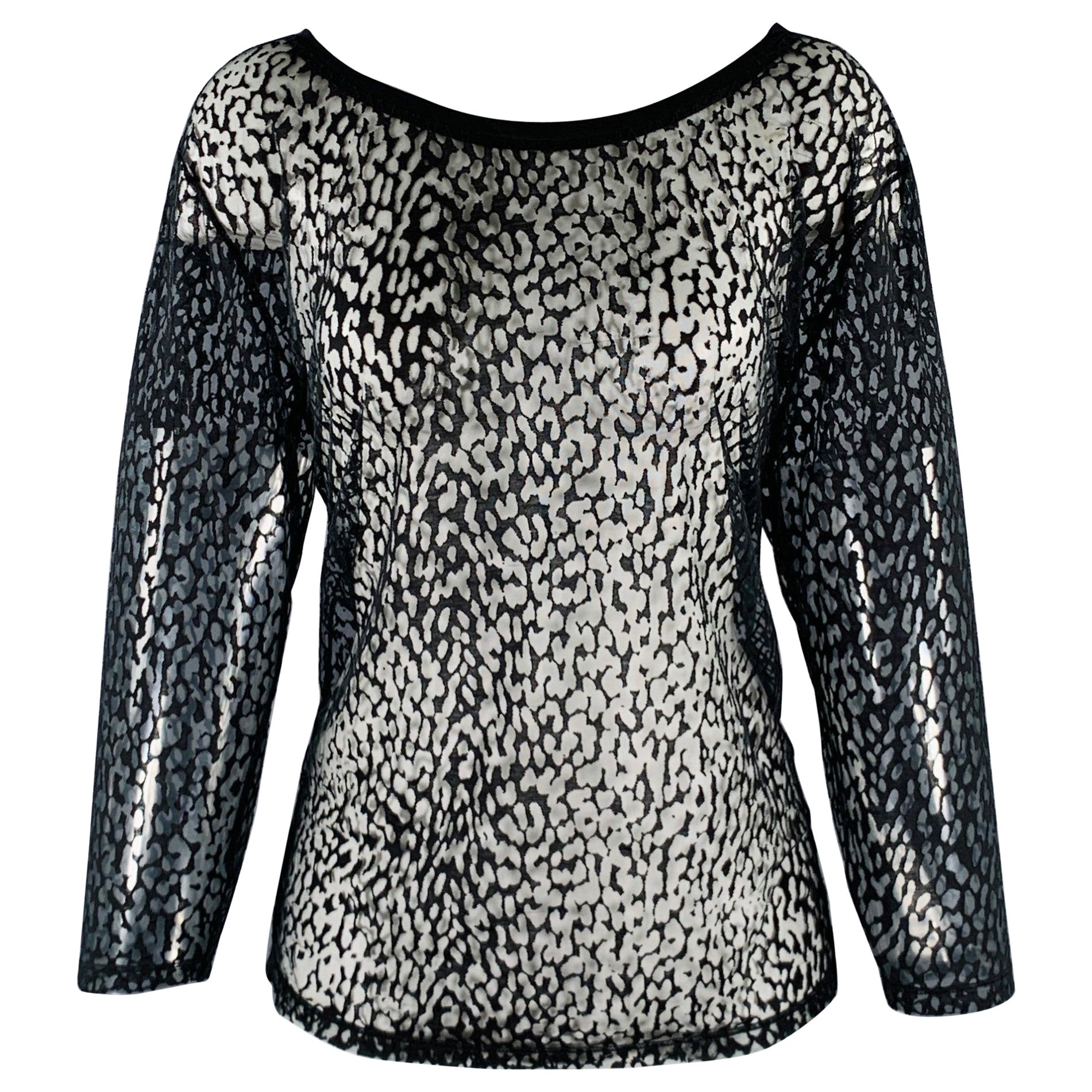 SAINT LAURENT Größe S Schwarz Lyocell-Mischung Durchsichtiges Oberteil mit Tiermotiv