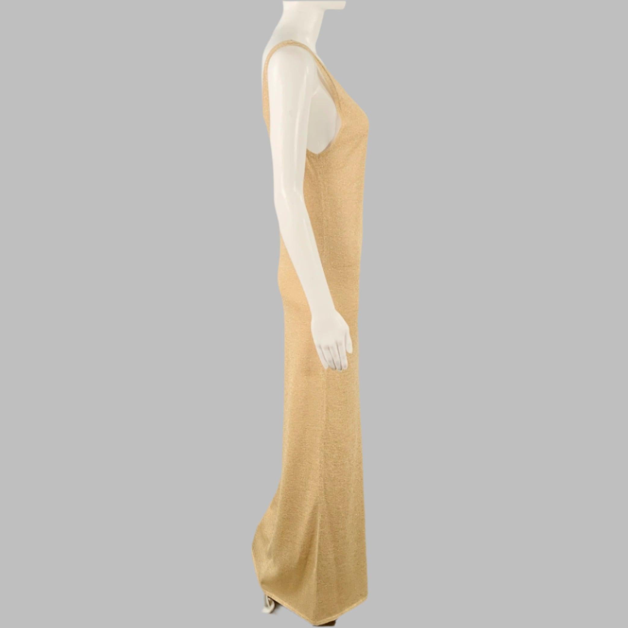 SAINT LAURENT dress
in a gold and beige jersey featuring a tank style, floor length skirt, and scoop neck. Excellent Pre-Owned Condition. 

Marked:   size not marked 

Measurements: 
 
Shoulder: 11.5 inches Bust: 30 - 35 inches Waist: 30 inches Hip:
