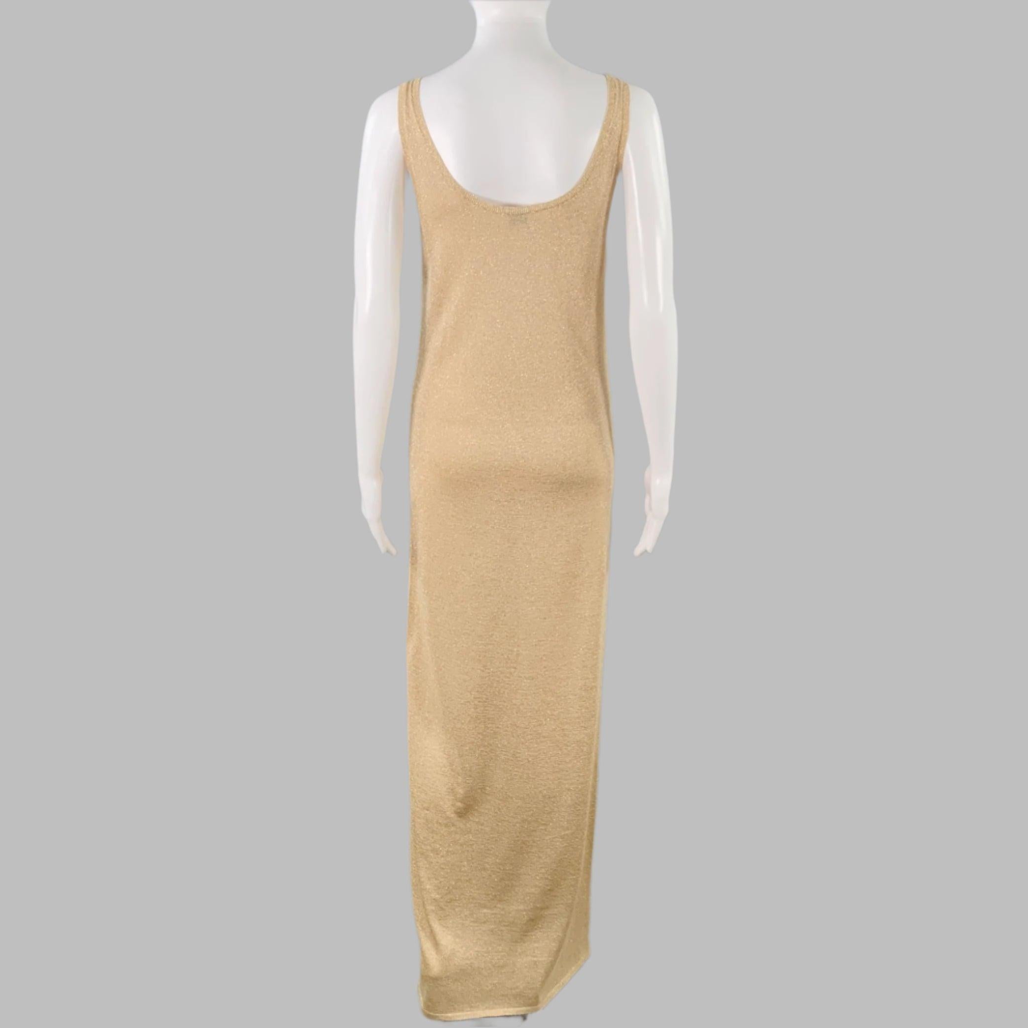 SAINT LAURENT Size S Gold Beige Tank Long Cocktail Dress In Excellent Condition For Sale In San Francisco, CA