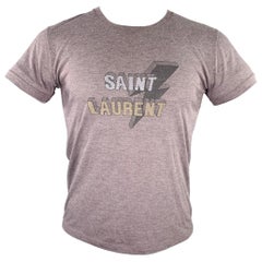 SAINT LAURENT Size S Purple Grey Logo Viscose Polyester T-shirt