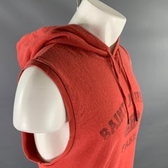 SAINT LAURENT Size S Red Logo Cotton Sleeveless Sweatshirt