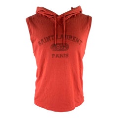 SAINT LAURENT Size S Red Logo Cotton Sleeveless Sweatshirt