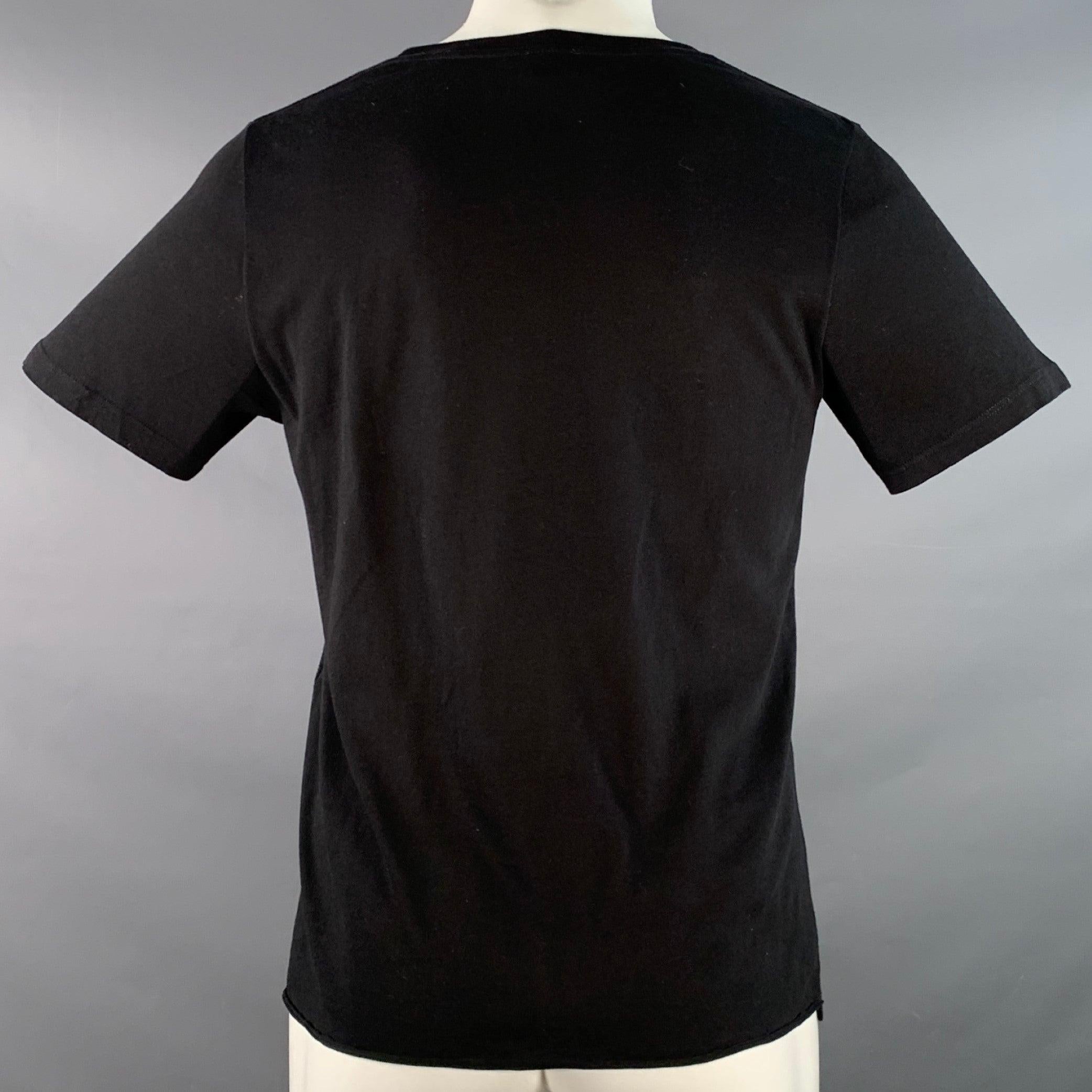 SAINT LAURENT Size XS 24 UNIVERSITE Black Gold Graphic Cotton Short Sleeve T-shirt Excellent état - En vente à San Francisco, CA