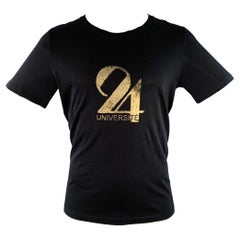 SAINT LAURENT Größe XS 24 UNIVERSITE Schwarz-Gold Grafik Baumwolle Kurzarm-T-Shirt