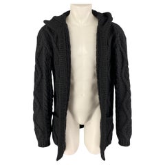 SAINT LAURENT Size XS Black Knit Wool Mohair Hooded Cardigan