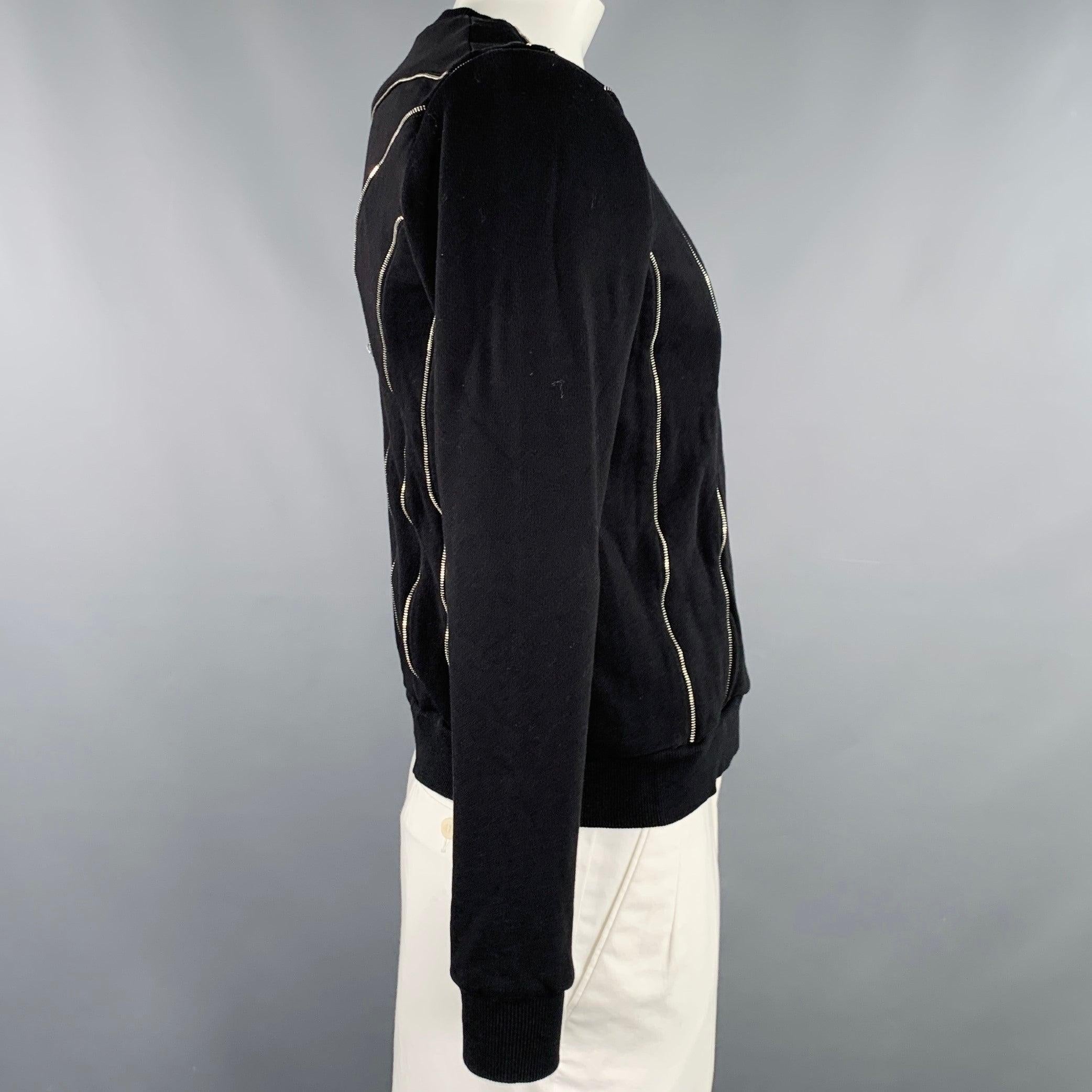 SAINT LAURENT Size XXL Black Silver Zippers Cotton Crew Neck Sweatshirt In Excellent Condition For Sale In San Francisco, CA