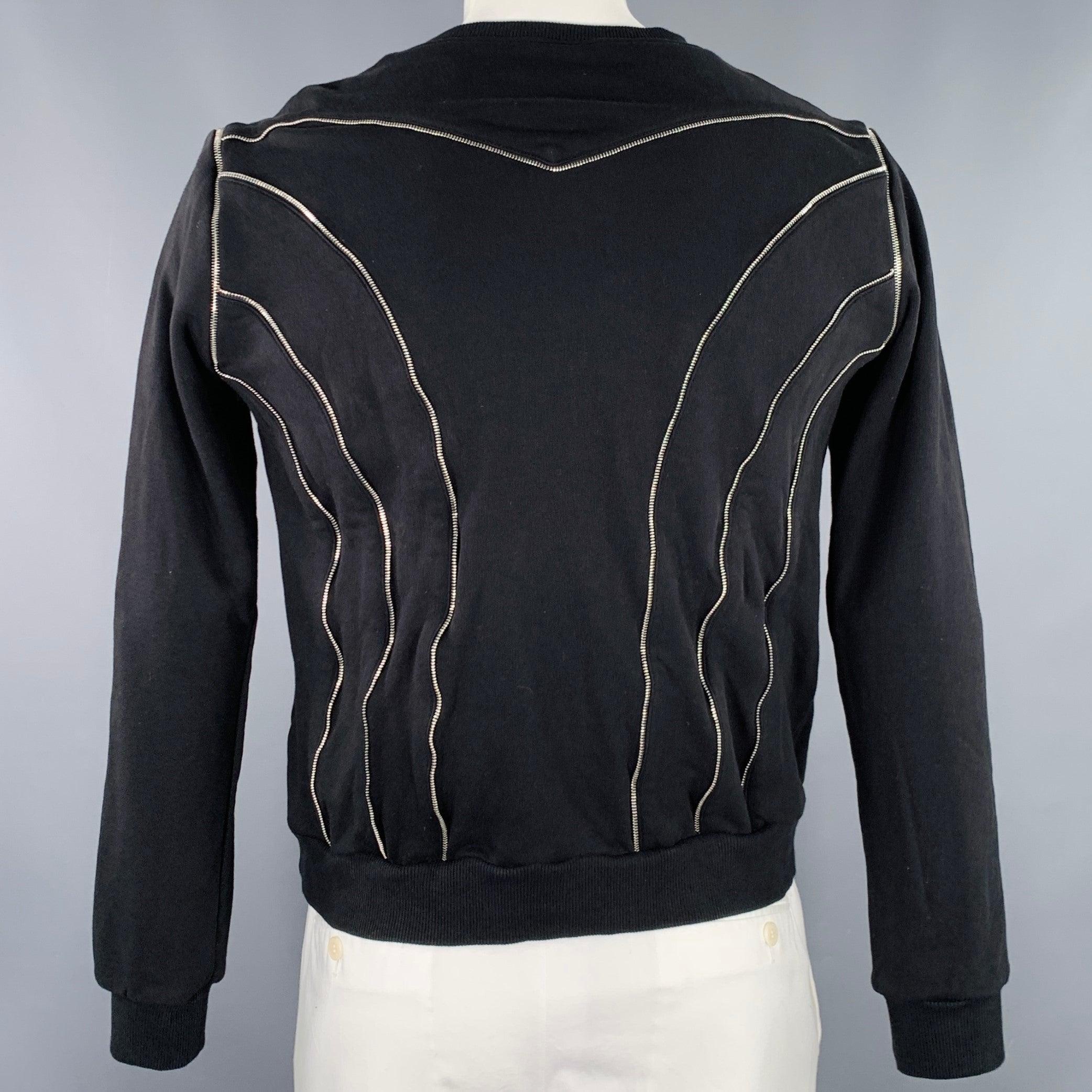 Men's SAINT LAURENT Size XXL Black Silver Zippers Cotton Crew Neck Sweatshirt For Sale