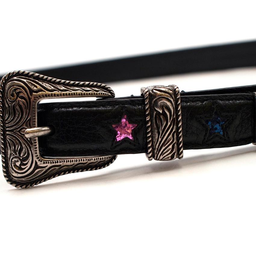 Black Saint Laurent Skinny Leather Star Patch Western Belt