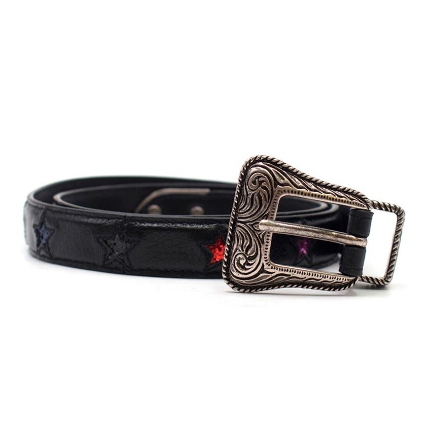 Women's Saint Laurent Skinny Leather Star Patch Western Belt