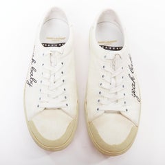 SAINT LAURENT SL/06 cream Yeah Baby embroidered canvas court sneakers EU40.5