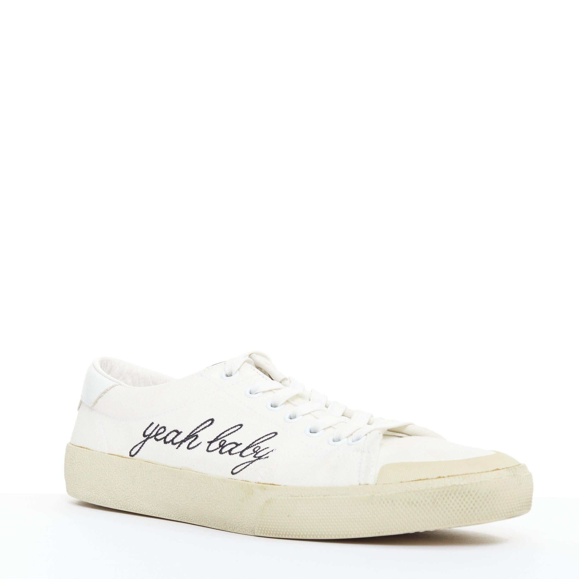 Beige SAINT LAURENT SL/06 crema Yeah Baby ricamato in tela scarpe da ginnastica EU40.5 in vendita