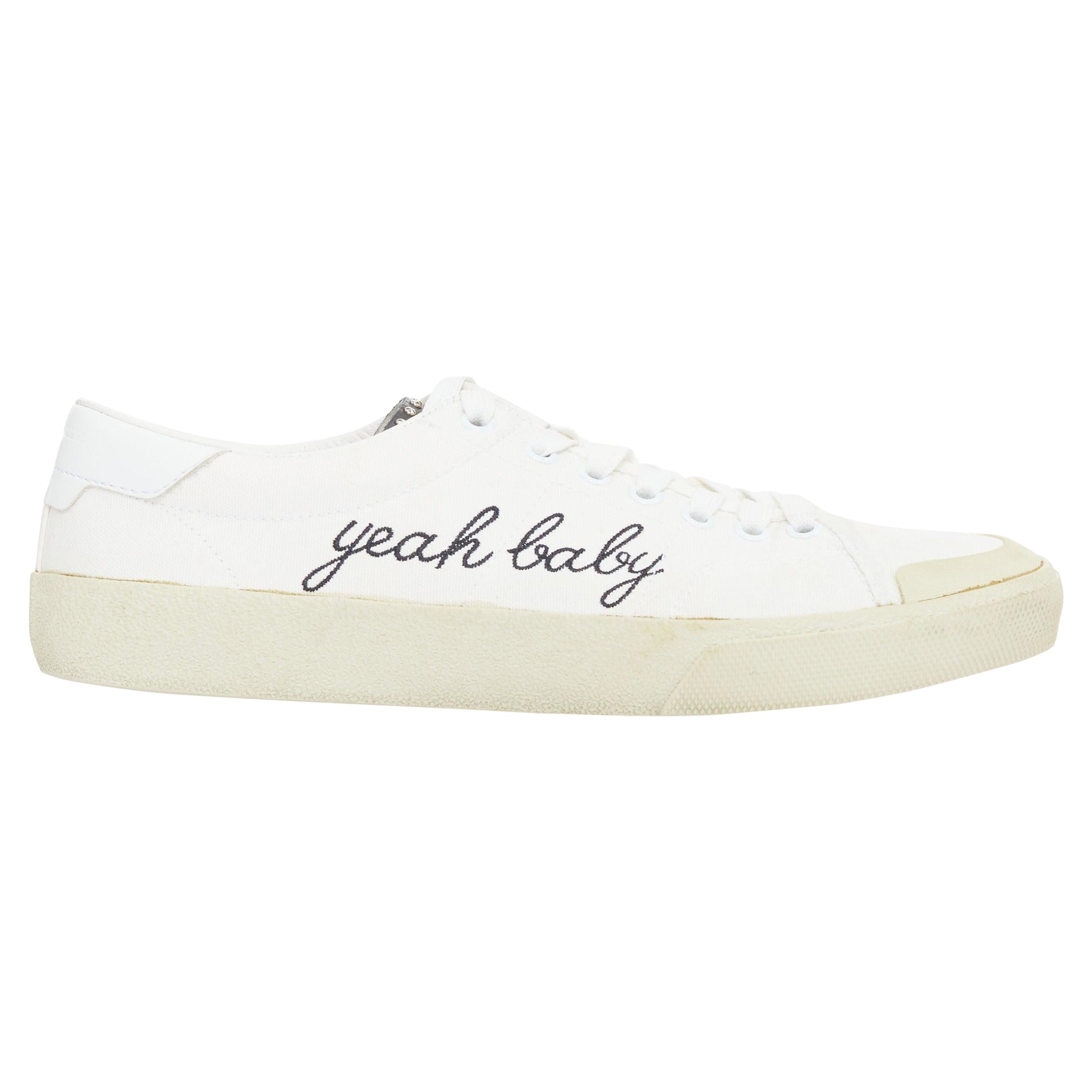 SAINT LAURENT SL/06 crema Yeah Baby ricamato in tela scarpe da ginnastica EU40.5 in vendita