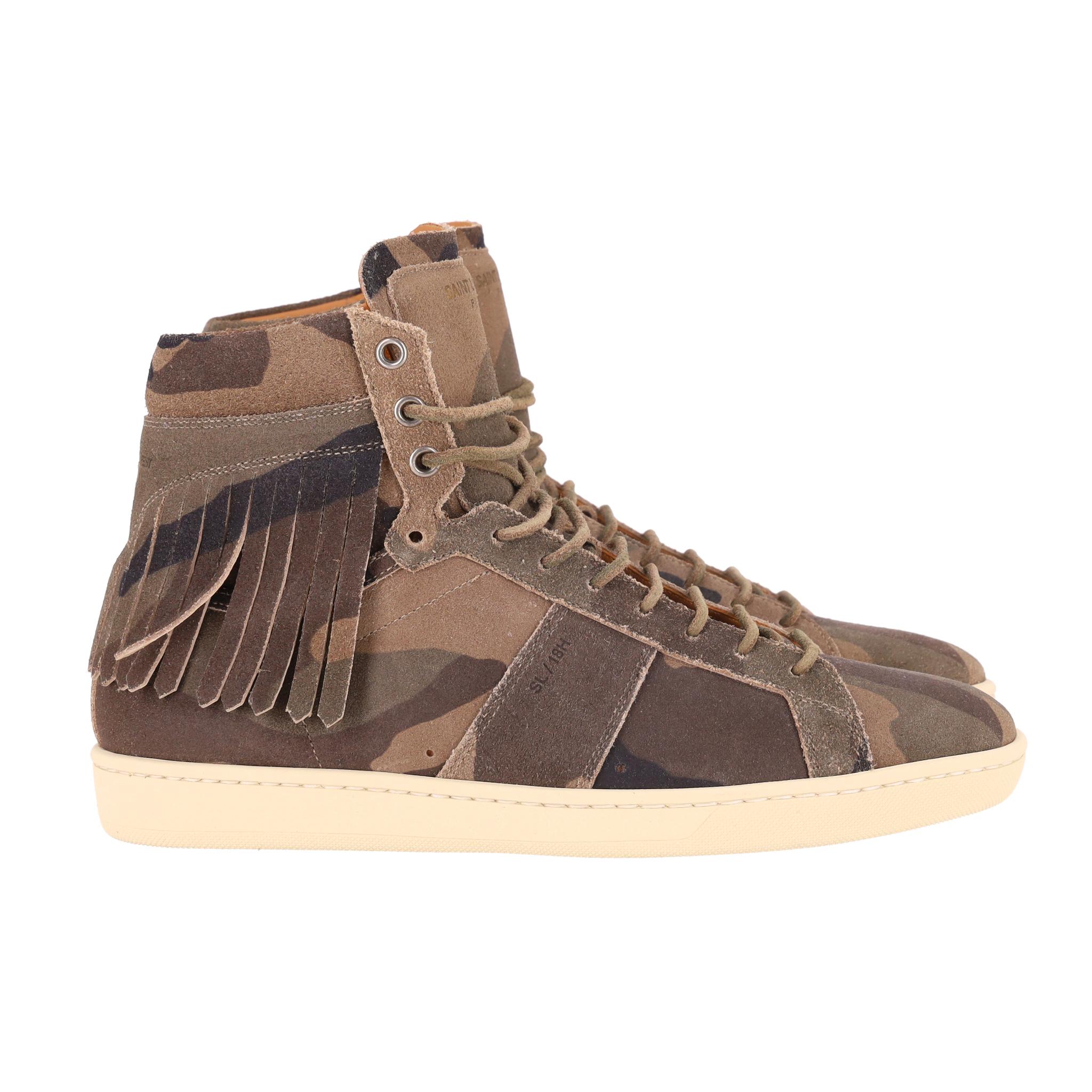 Saint Laurent SL-18 High Top Camouflage Suede Sneakers In Excellent Condition For Sale In London, GB