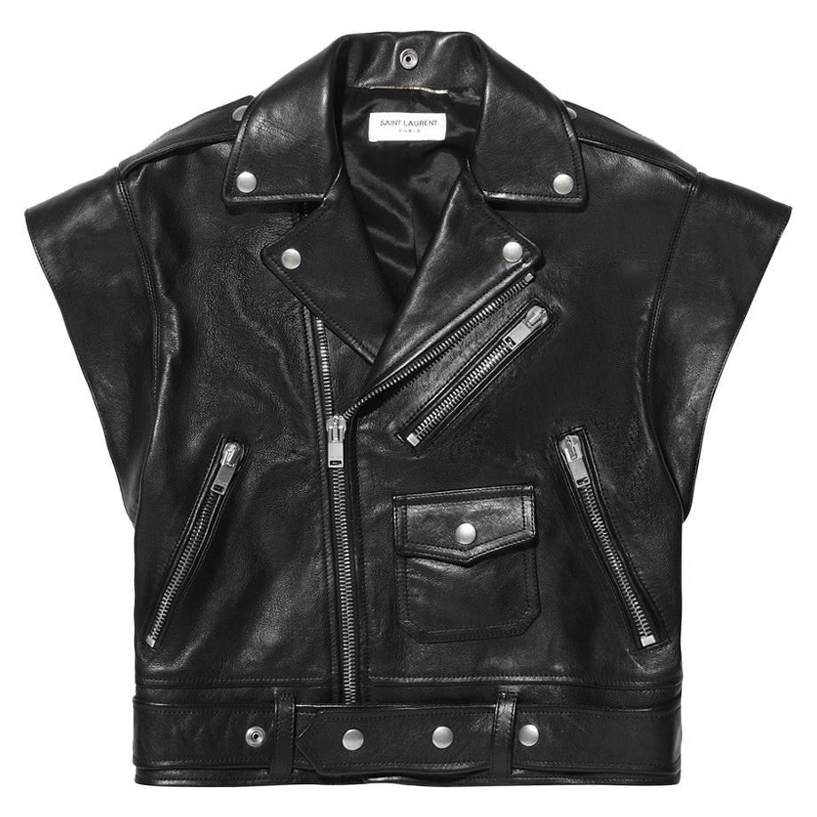 Saint Laurent Sleeveless Leather Biker Jacket 